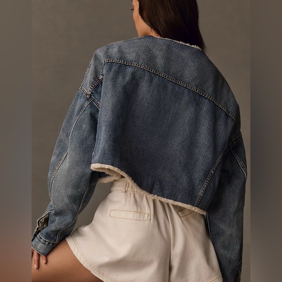 Denimist Anthropologie Cropped Sherpa-Lined Denim Jacket NWT Size S - Picture 11 of 11